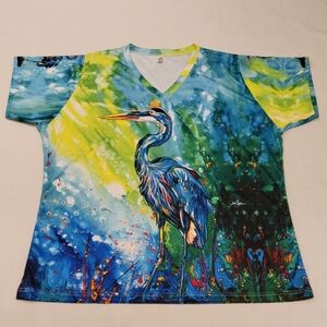 Jen Callahan Unisex T-shirt Size XXL Heron Watercolor Short Sleeve Art to Wear